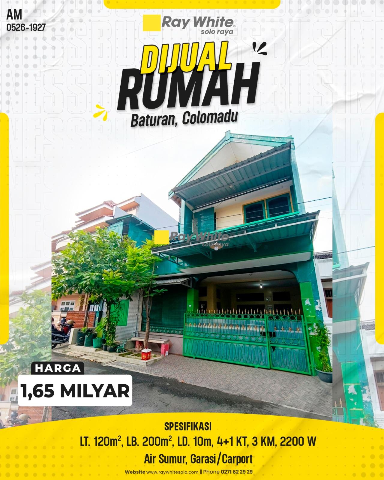 Dijual Rumah 2 Lantai Fasad 10m Kapasitas 4+1 Kamar di Kawasan Elit Baturan Colomadu