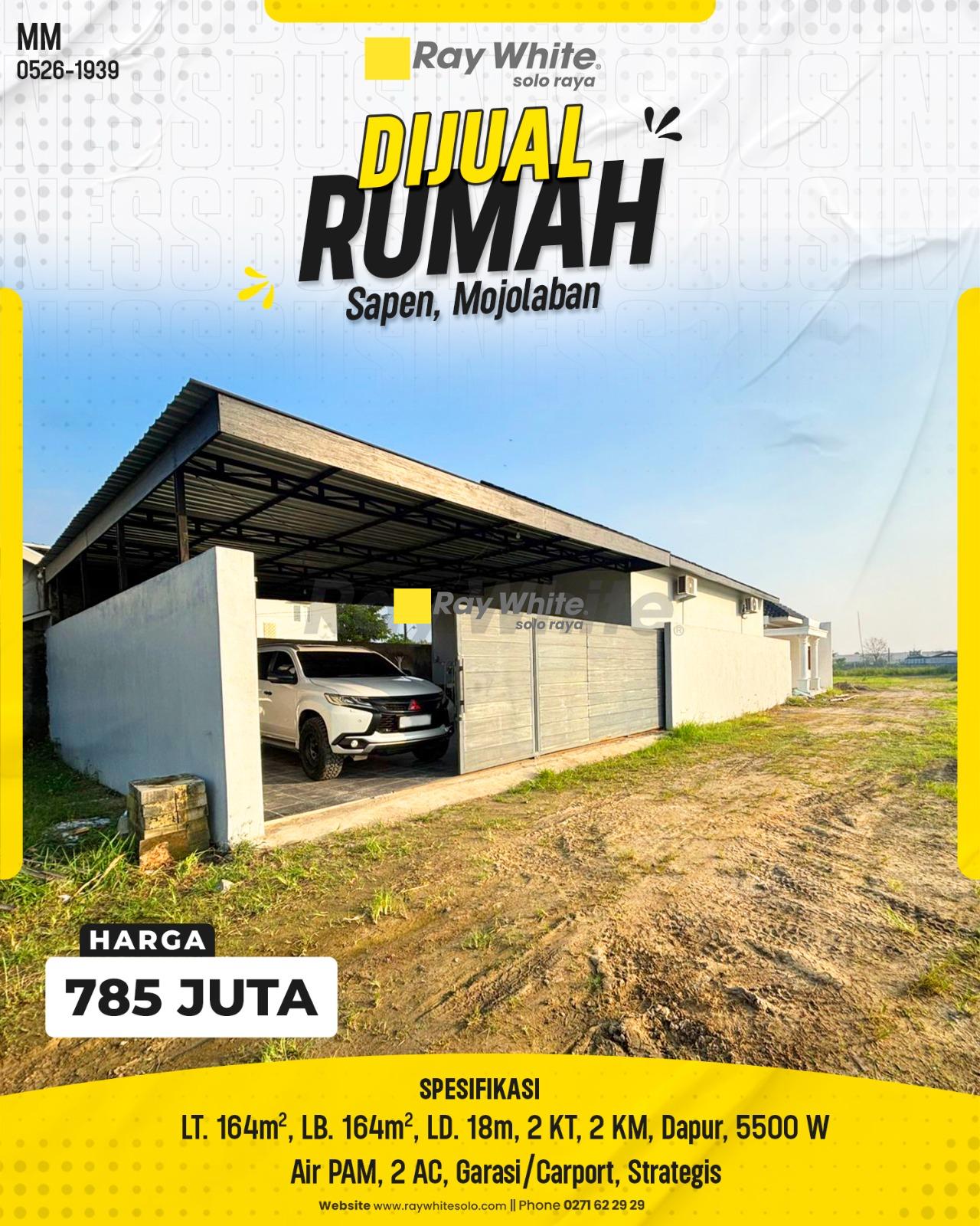 Rumah Dijual di Mojolaban Sukoharjo Sapen Strategis Lebar Depan 18m