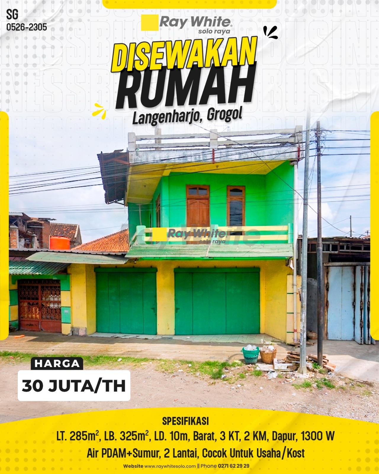 Rumah Dijual di Langenharjo Grogol Solo Luas Cocok Usaha Kost