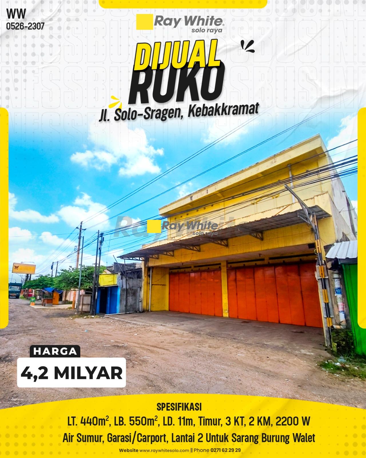 Ruko Dijual di Kebakkramat Karanganyar Jalan Raya Solo Sragen Luas