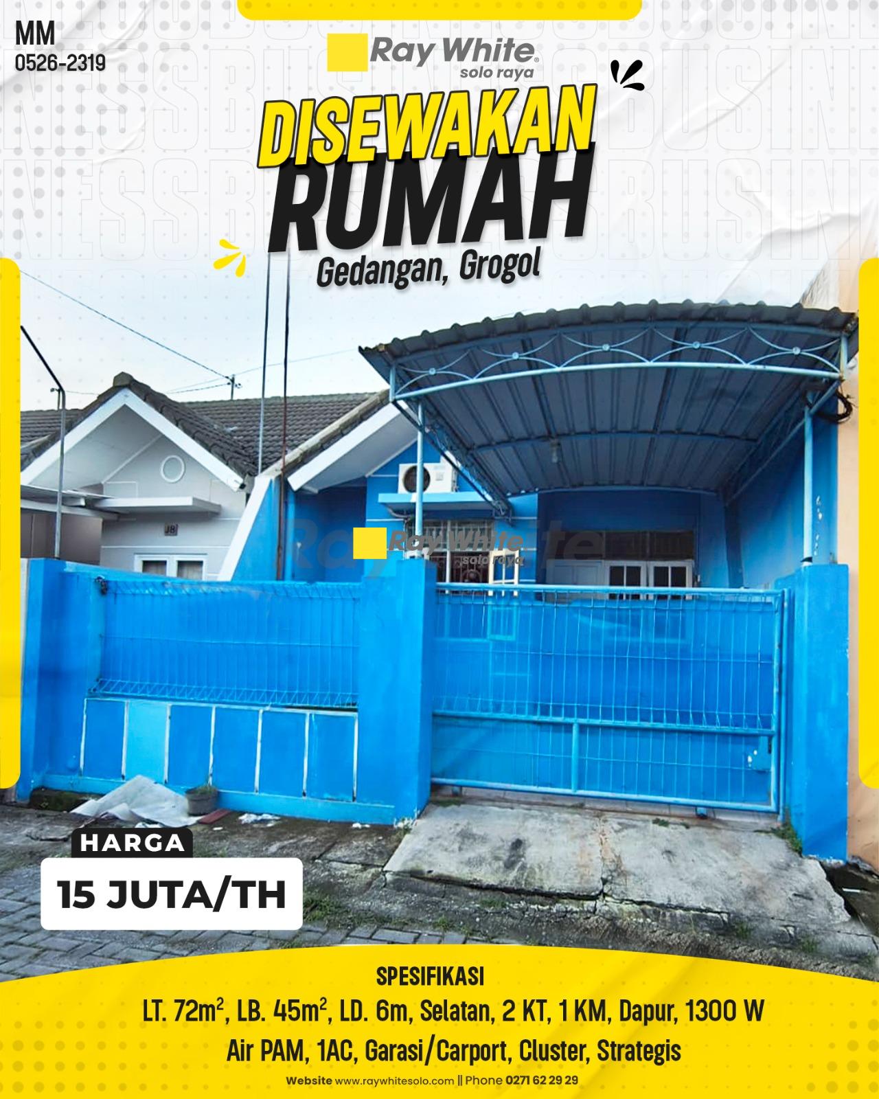 Rumah Disewakan di Grogol Sukoharjo Cluster Gedangan Murah Siap Huni