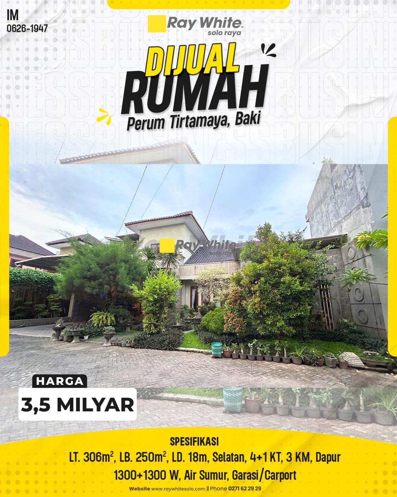 Rumah Mewah Asri Desain Menawan Siap Huni di Perum Tirtamaya Baki Sukoharjo