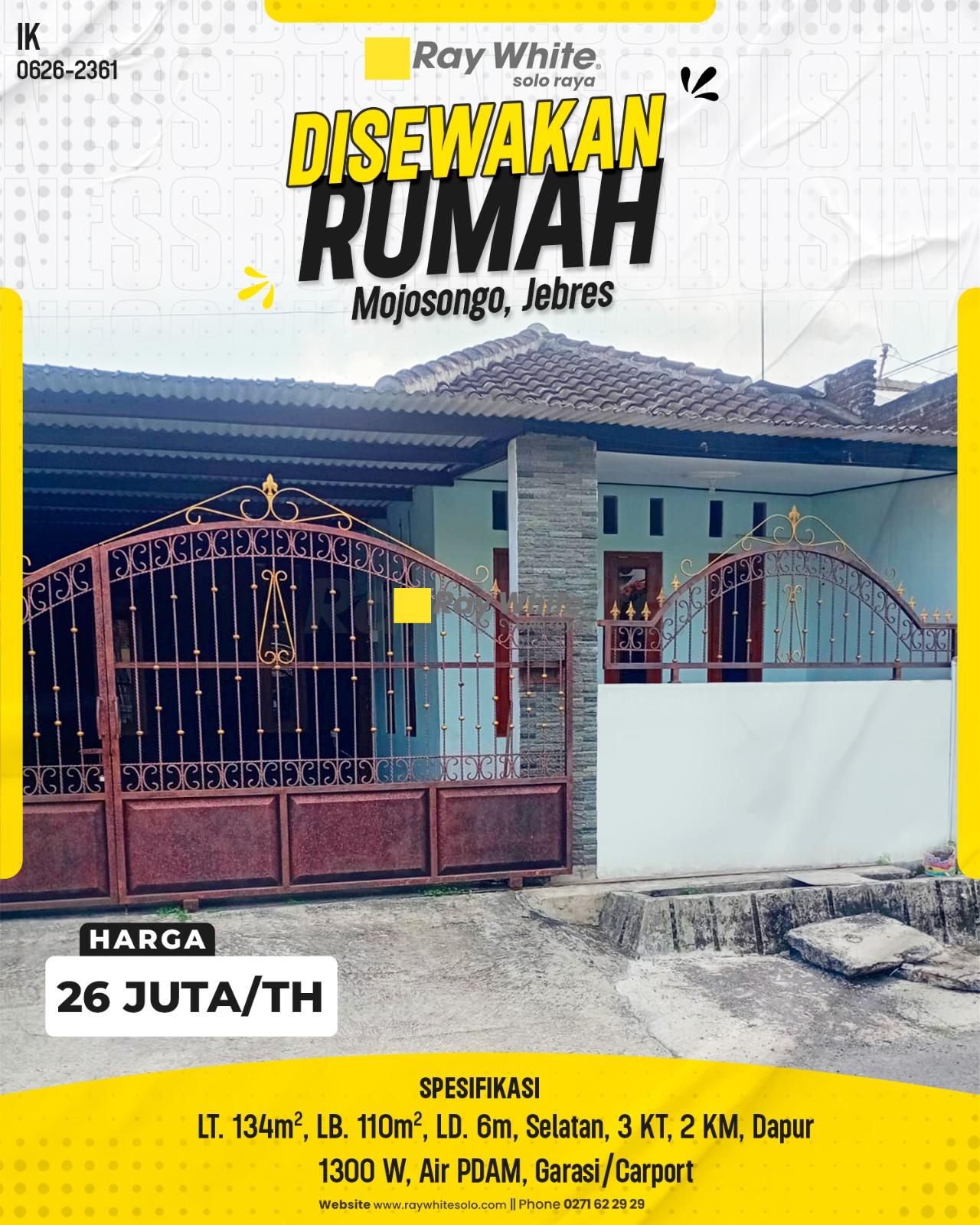 Disewakan Rumah Tinggal Nyaman Full Bangunan Siap Huni di Jl. Tambora Selatan Mojosongo Jebres Surakarta