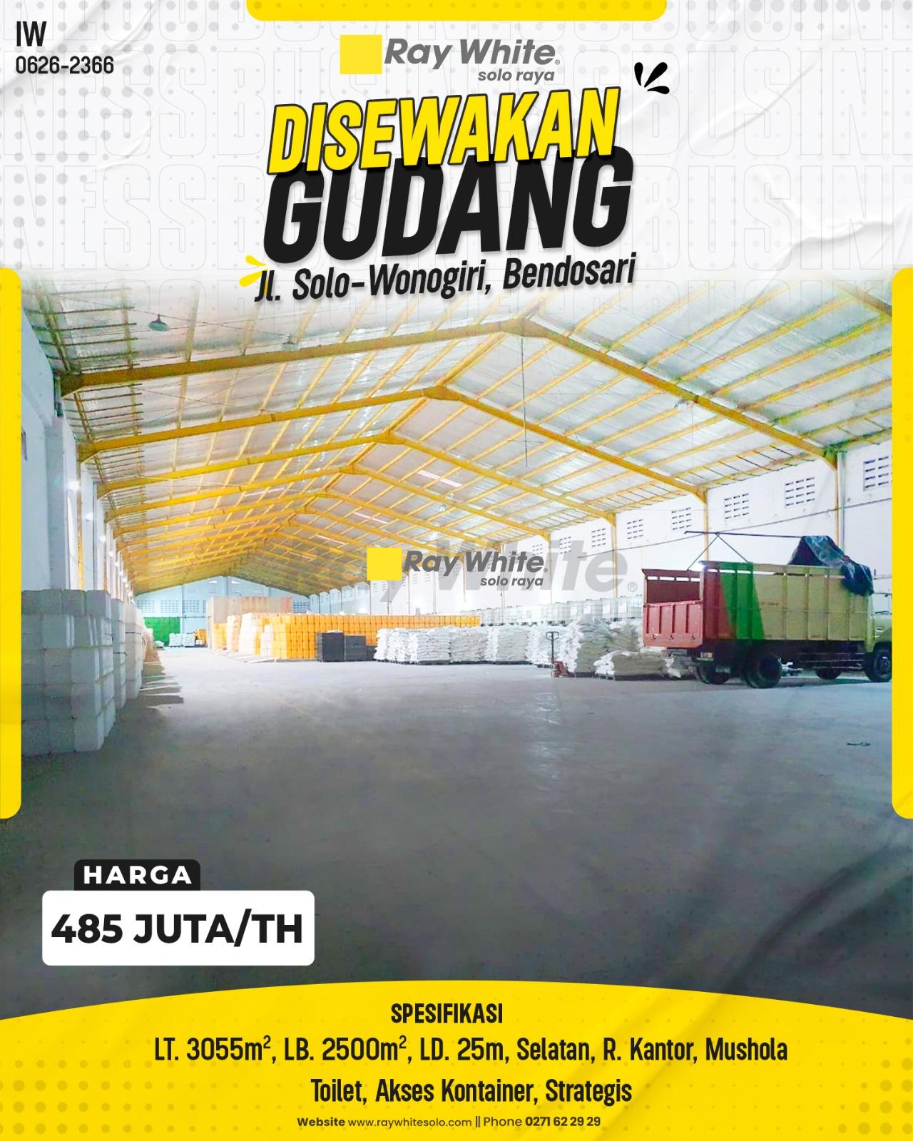 Disewakan Gudang Luas Premium Strategis Akses Kontainer di Jl. Solo-Wonogiri Bendosari Sukoharjo