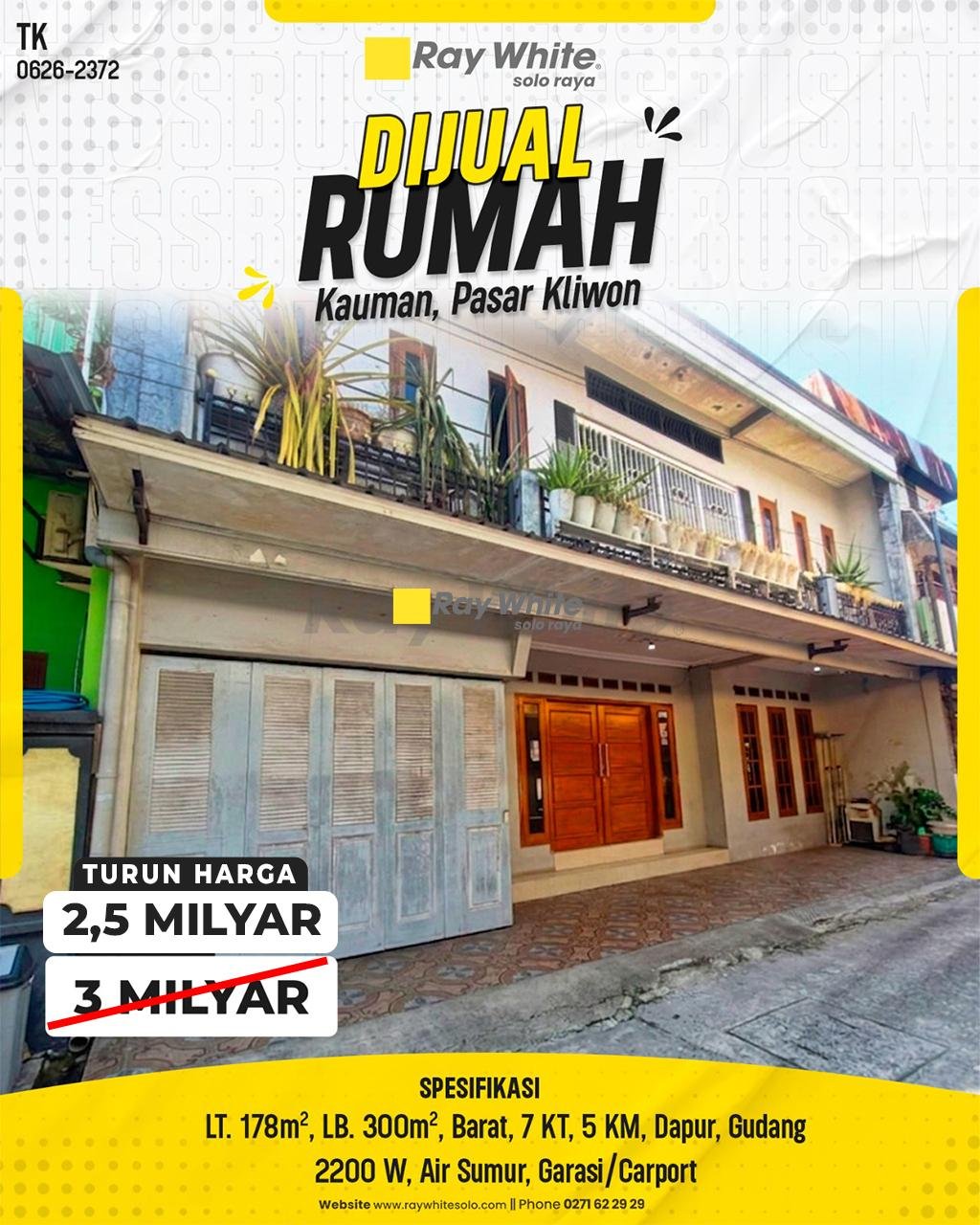 Rumah Luas 2 Lantai Strategis Siap Huni di Kawasan Wisata Budaya Kauman Pasar Kliwon Surakarta