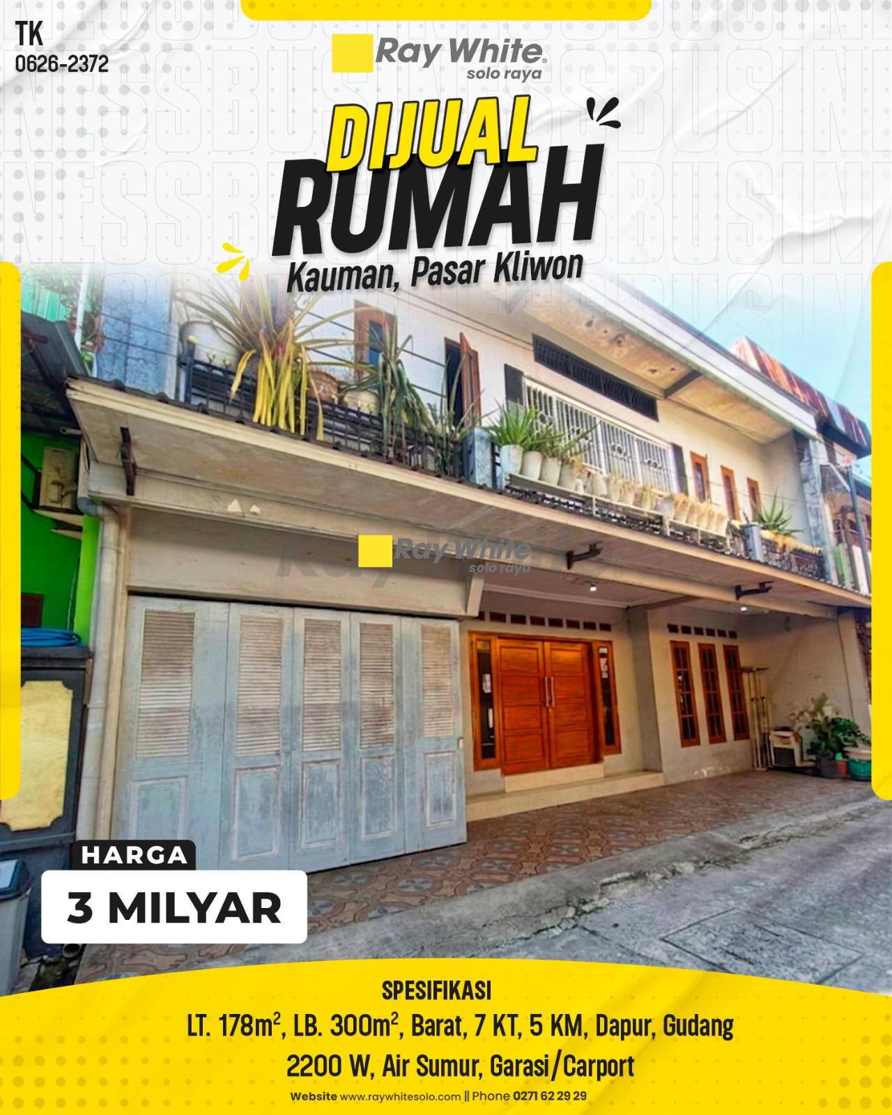 Rumah Luas 2 Lantai Strategis Siap Huni di Kawasan Wisata Budaya Kauman Pasar Kliwon Surakarta