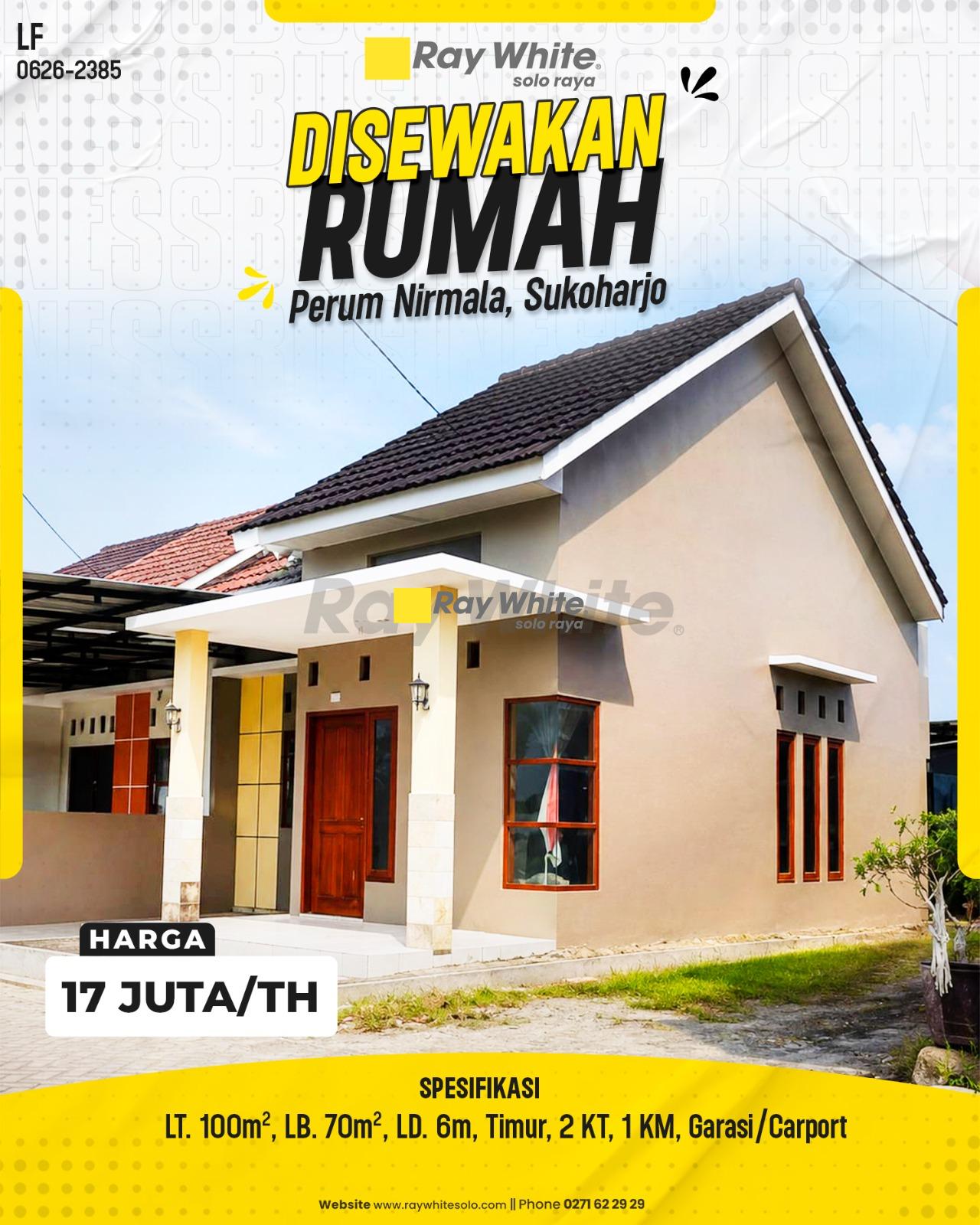 Disewakan Rumah Tinggal Modern Minimalis Siap Huni Hadap Timur di Perum Nirmala Sukoharjo