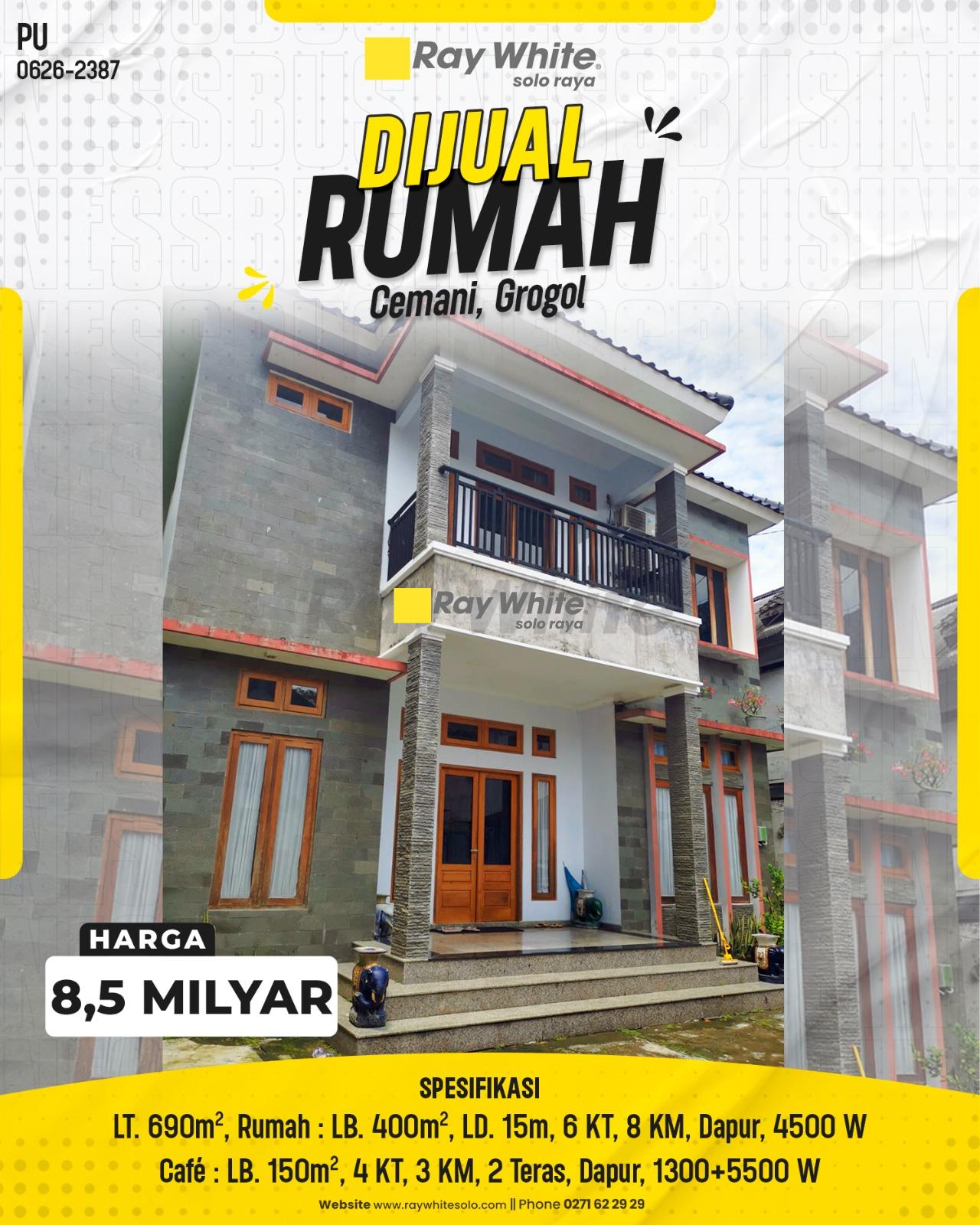 Rumah Mewah Megah 2 Lantai Plus Ruang Café Strategis Lebar Depan 15m Premium di Cemani Grogol Sukoharjo