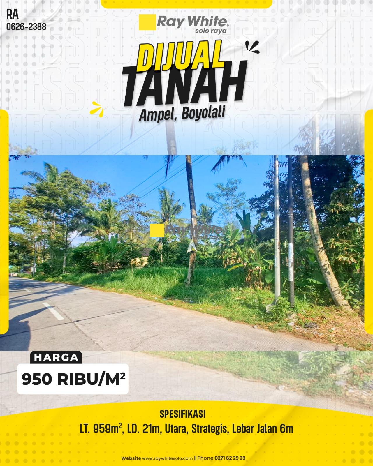 Tanah Kavling Super Luas Lebar Depan 21m Strategis Hadap Utara di Tanduk Ampel Boyolali