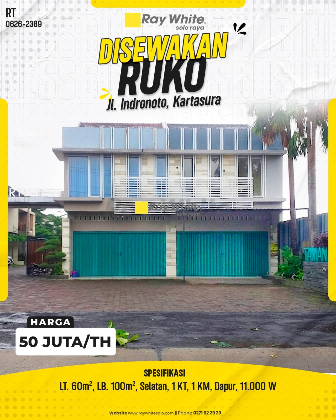 Disewakan Ruko Strategis 2 Lantai Siap Usaha Hadap Selatan di Taman Anggrek Jl. Indronoto Kartasura Sukoharjo