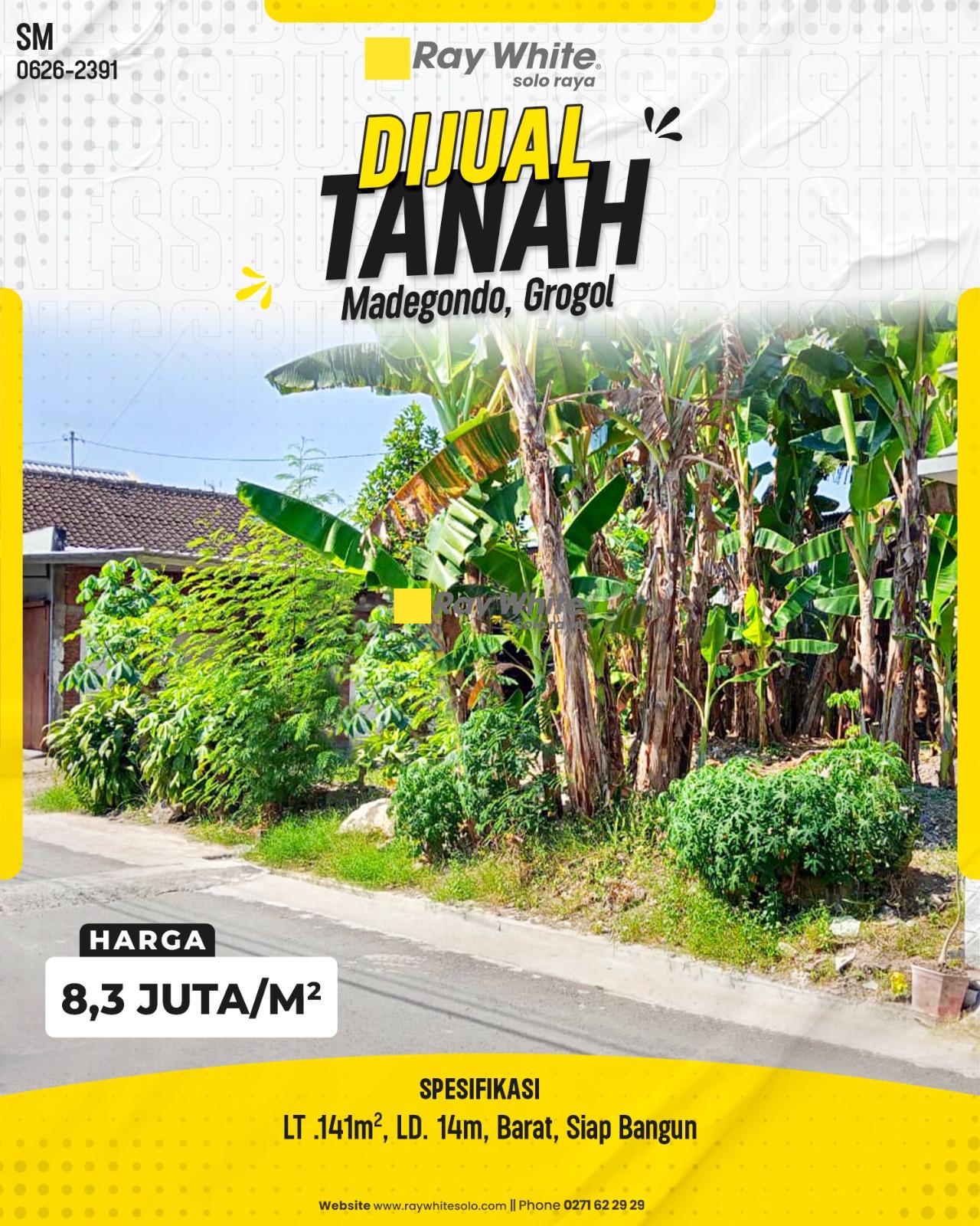 Tanah Kavling Siap Bangun Strategis Lebar Depan 14m Hadap Barat di Madegondo Solo Baru