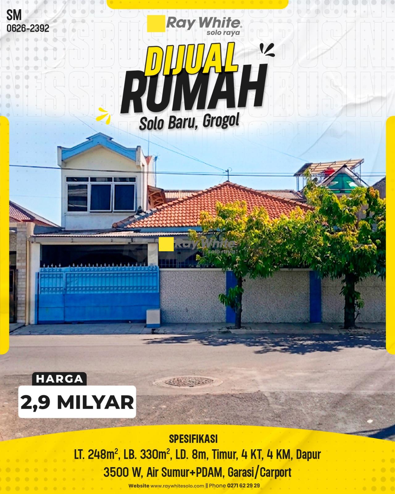 Rumah Tinggal Luas 2 Lantai Hadap Timur Strategis Siap Huni di Langenharjo Grogol Sukoharjo