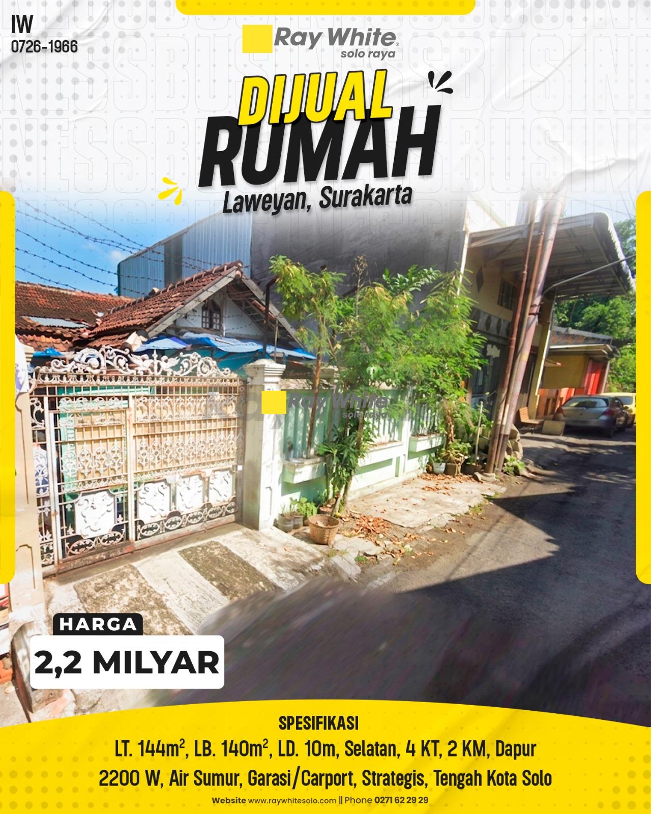 Rumah Strategis Tengah Kota Solo Sangat Terawat, Siap Huni di Laweyan Surakarta