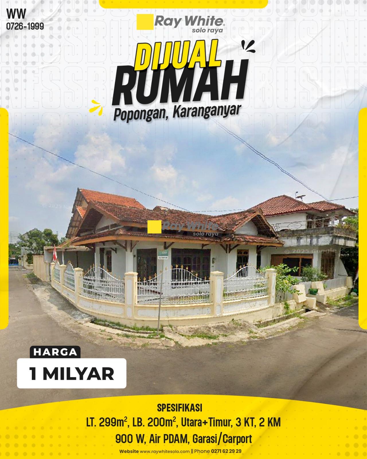 Rumah Hook Luas Strategis di Perumahan Pelita Popongan Karanganyar Kota