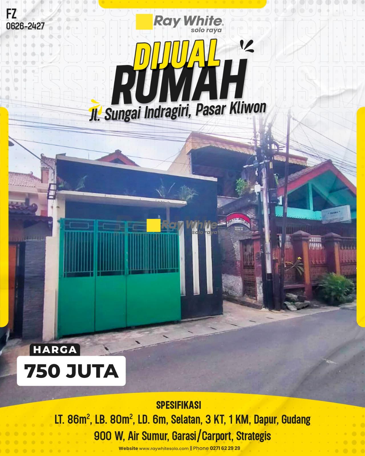 Rumah Tinggal Minimalis Siap Huni Lebar Depan 6m Hadap Selatan Strategis di Jl. Sungai Indragiri Sangkrah Pasar Kliwon Surakarta