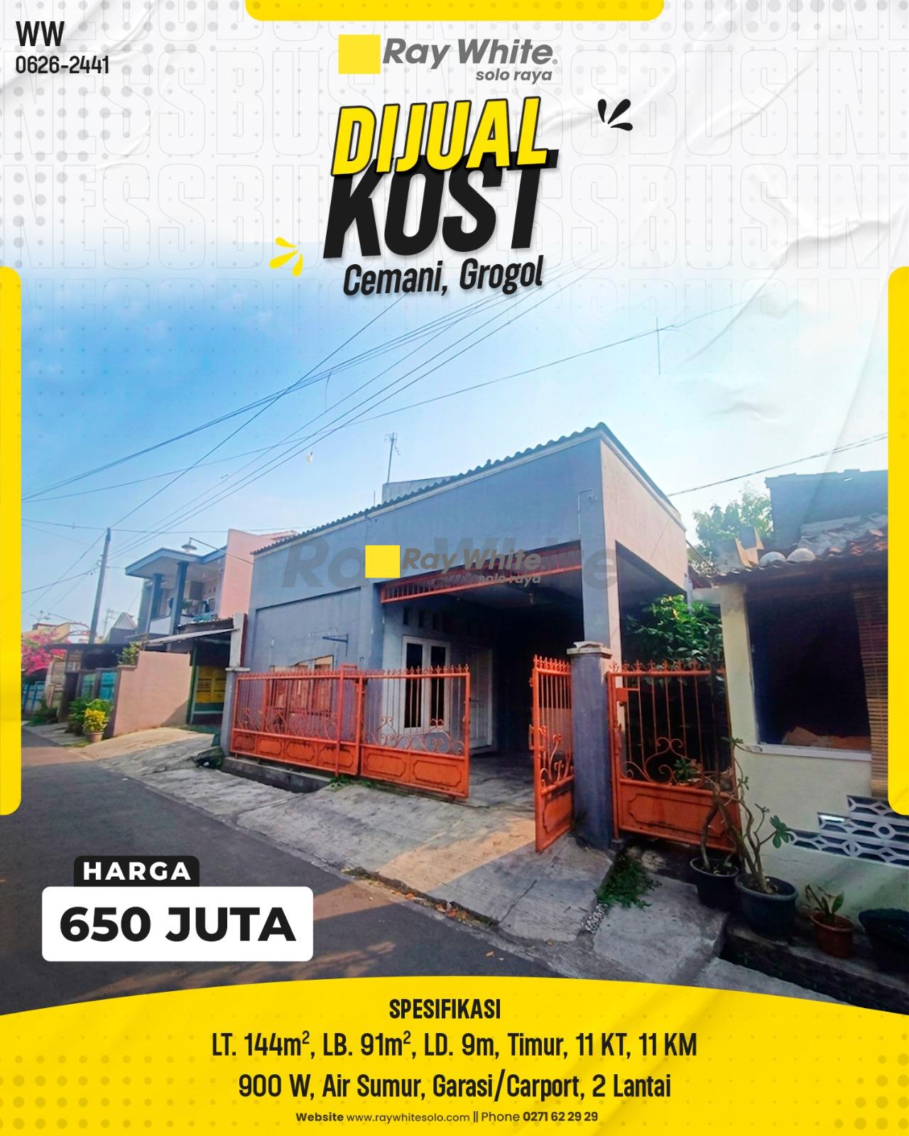 Dijual Rumah Kost Aktif Prospektif 11 Kamar Posisi di Gang Merpati Cemani Grogol Sukoharjo