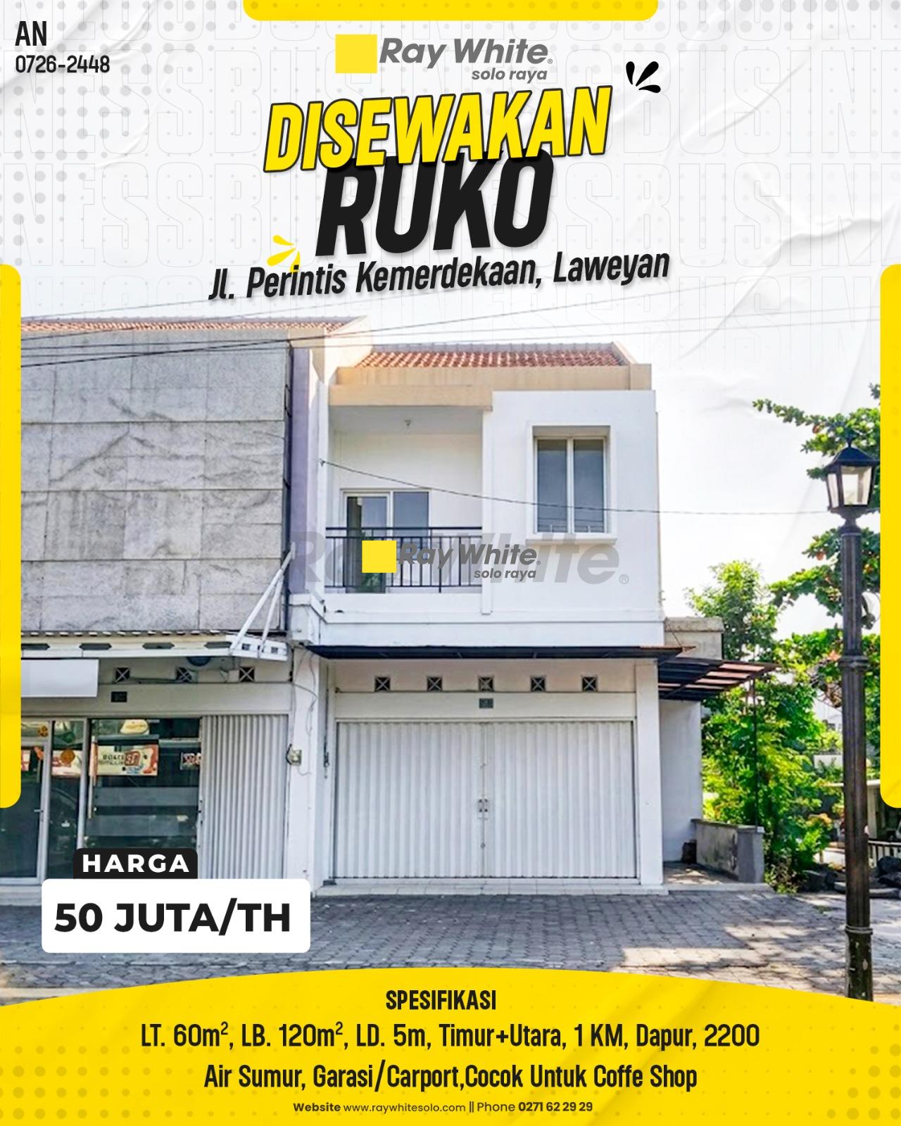 Disewakan Ruko Strategis Modern 2 Lantai, Cocok untuk Coffee Shop di Jl Perintis Kemerdekaan Laweyan Surakarta