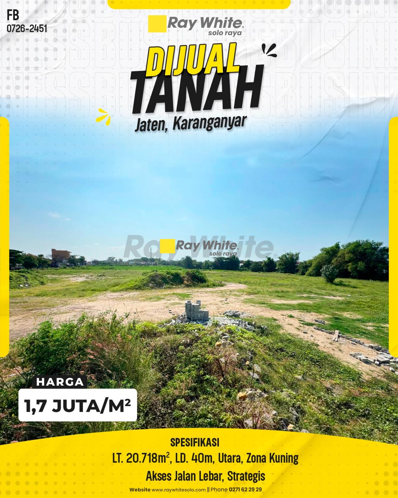 Dijual Tanah Kavling Strategis Luas Istimewa Zona Kuning di Jaten Karanganyar