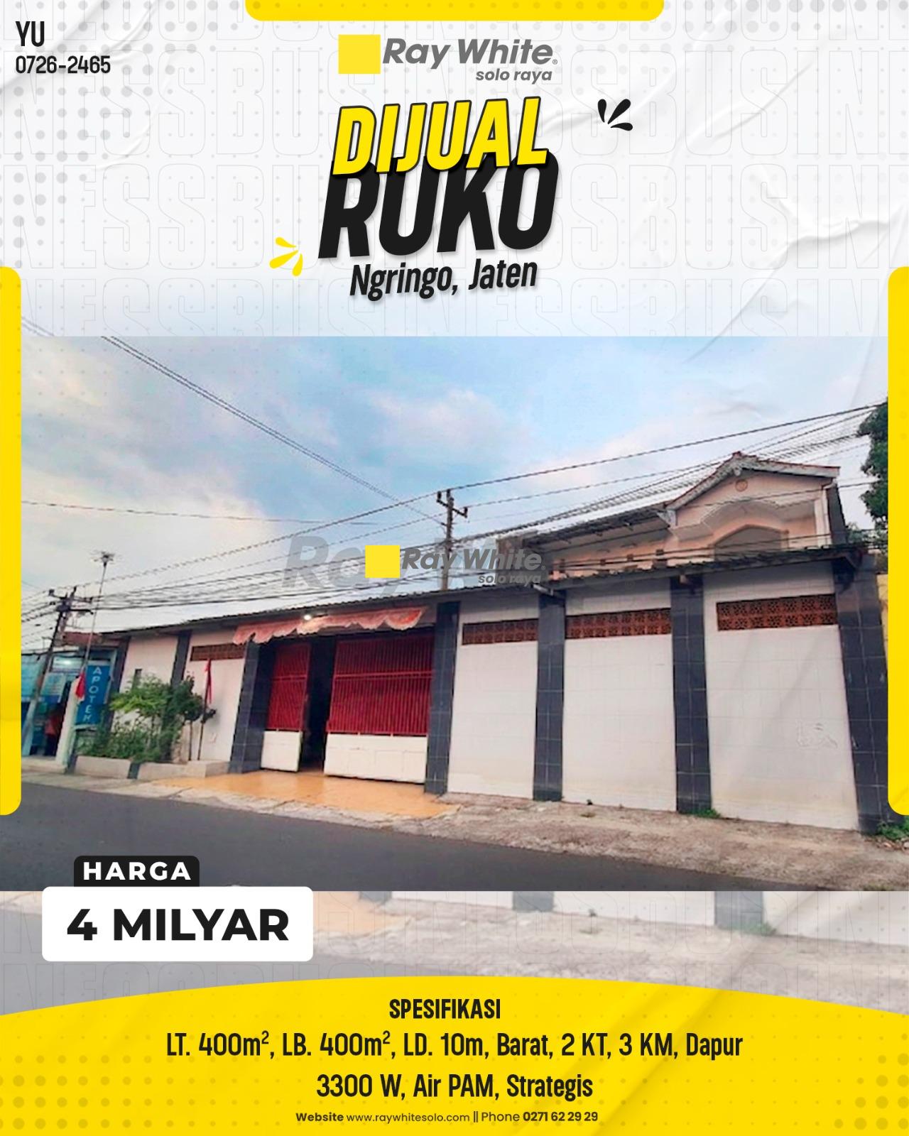 Dijual Ruko Strategis Luas Istimewa Siap Usaha di Ngringo Jaten Karanganyar