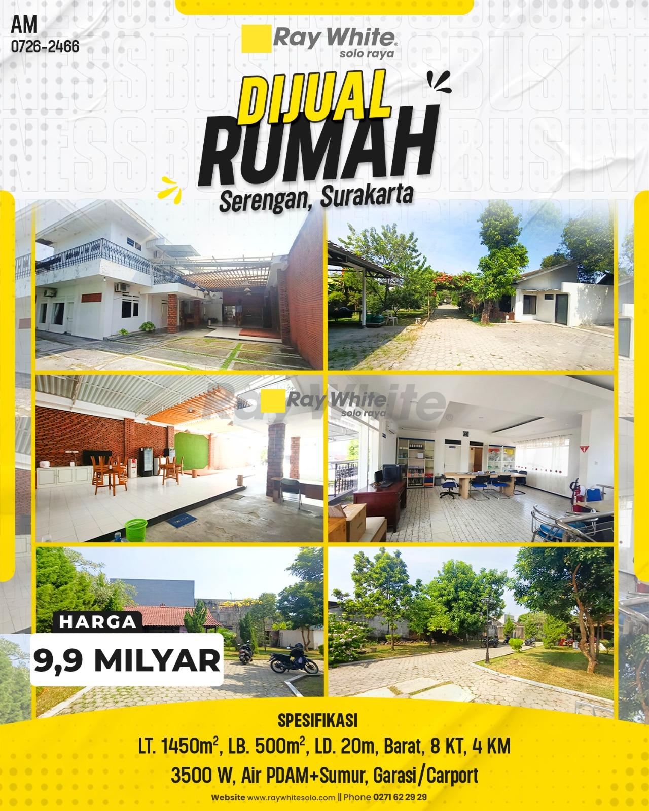 Dijual Rumah Mewah Halaman Sangat Luas Istimewa Strategis Tengah Kota di Serengan Surakarta
