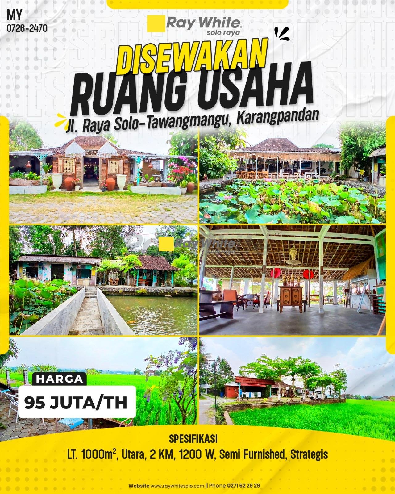 Disewakan Ruang Usaha Estetik Konsep Alam Luas Istimewa di Jl Raya Solo-Tawangmangu Karangpandan Karanganyar