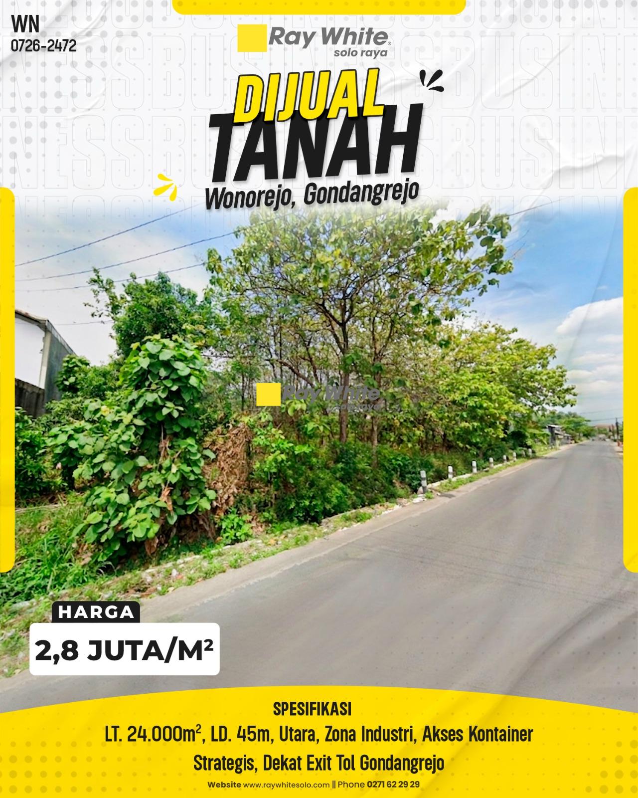 Dijual Tanah Zona Industri Luas Istimewa Akses Kontainer Dekat Exit Tol di Wonorejo Gondangrejo Karanganyar