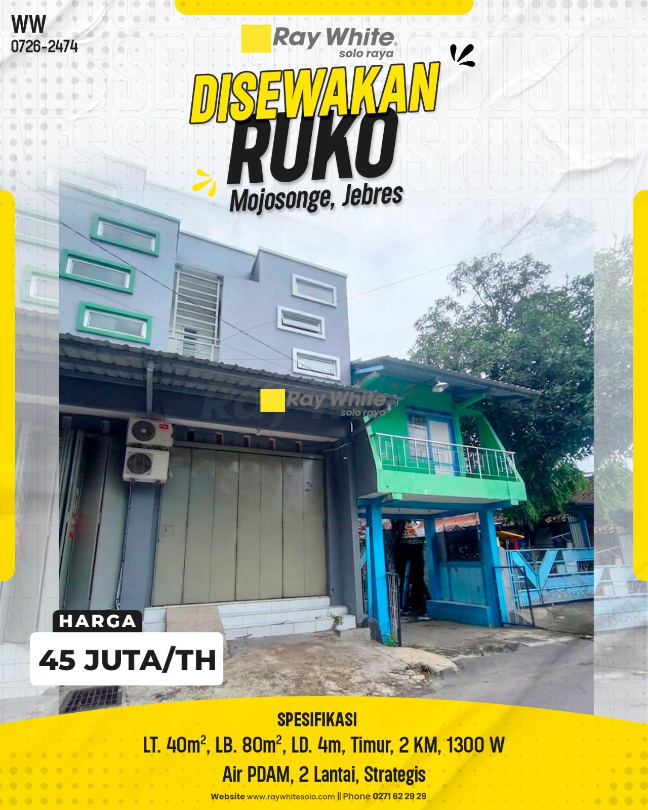 Disewakan Ruko 2 Lantai Strategis Siap Usaha di Jl Soputan Raya Mojosongo Jebres Surakarta