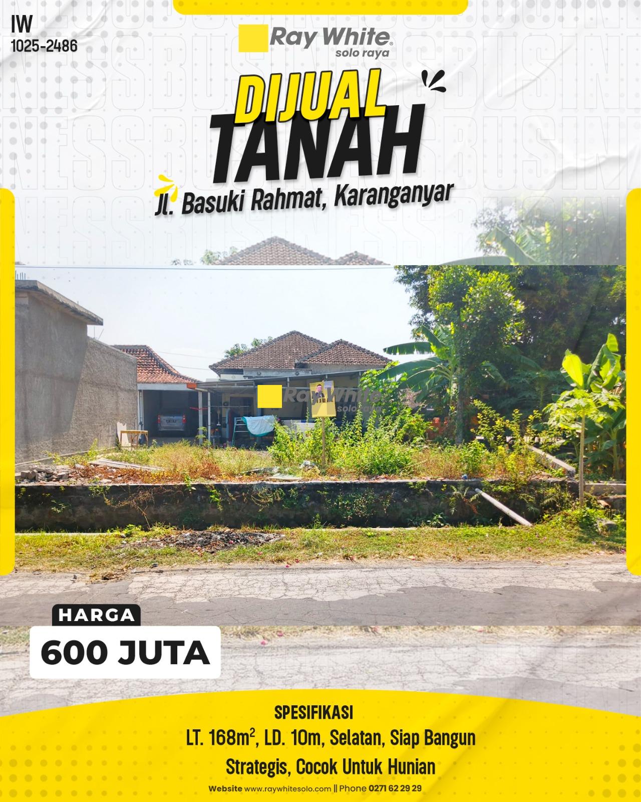 Tanah Strategis Siap Bangun Cocok Untuk Hunian di Jl. Basuki Rahmat Karanganyar