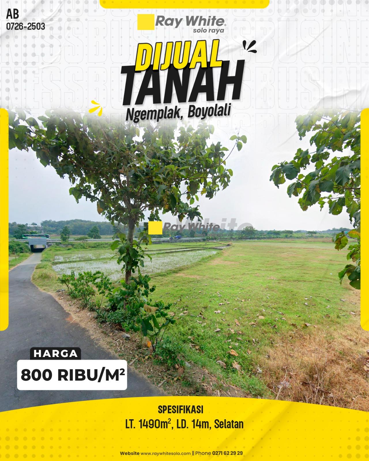 Tanah Datar Strategis Luas Pinggir Jalan Aspal di Sobokerto Ngemplak Boyolali