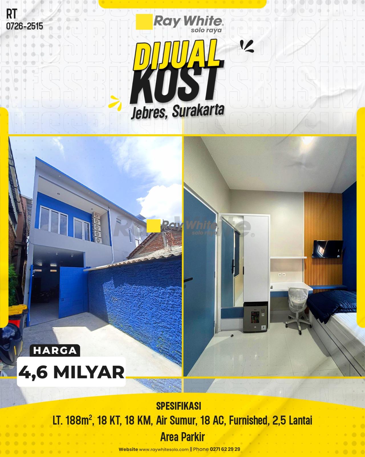 Rumah Kost Exclusive 2,5 Lantai Fully Furnished Super Strategis Dekat Kampus UNS di Jebres Solo