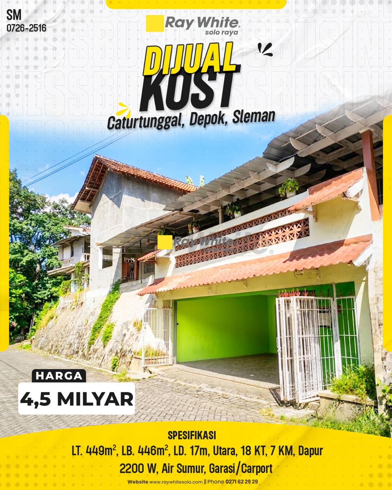 Rumah Kost Prospektif Luas LT 449m² Super Strategis Dekat Kampus UGM di Caturtunggal Depok Sleman