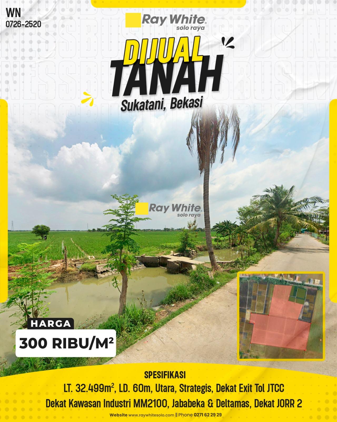 Tanah Super Luas 3,2 Hektar Strategis Dekat Exit Tol JTCC & Kawasan Industri di Sukatani Bekasi