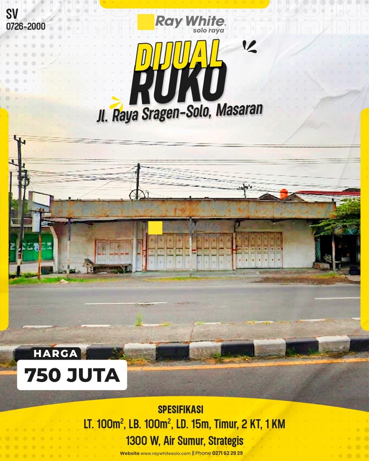 Ruko Strategis Muka Lebar 15m Pinggir Jalan Raya Utama Sragen-Solo di Masaran Sragen