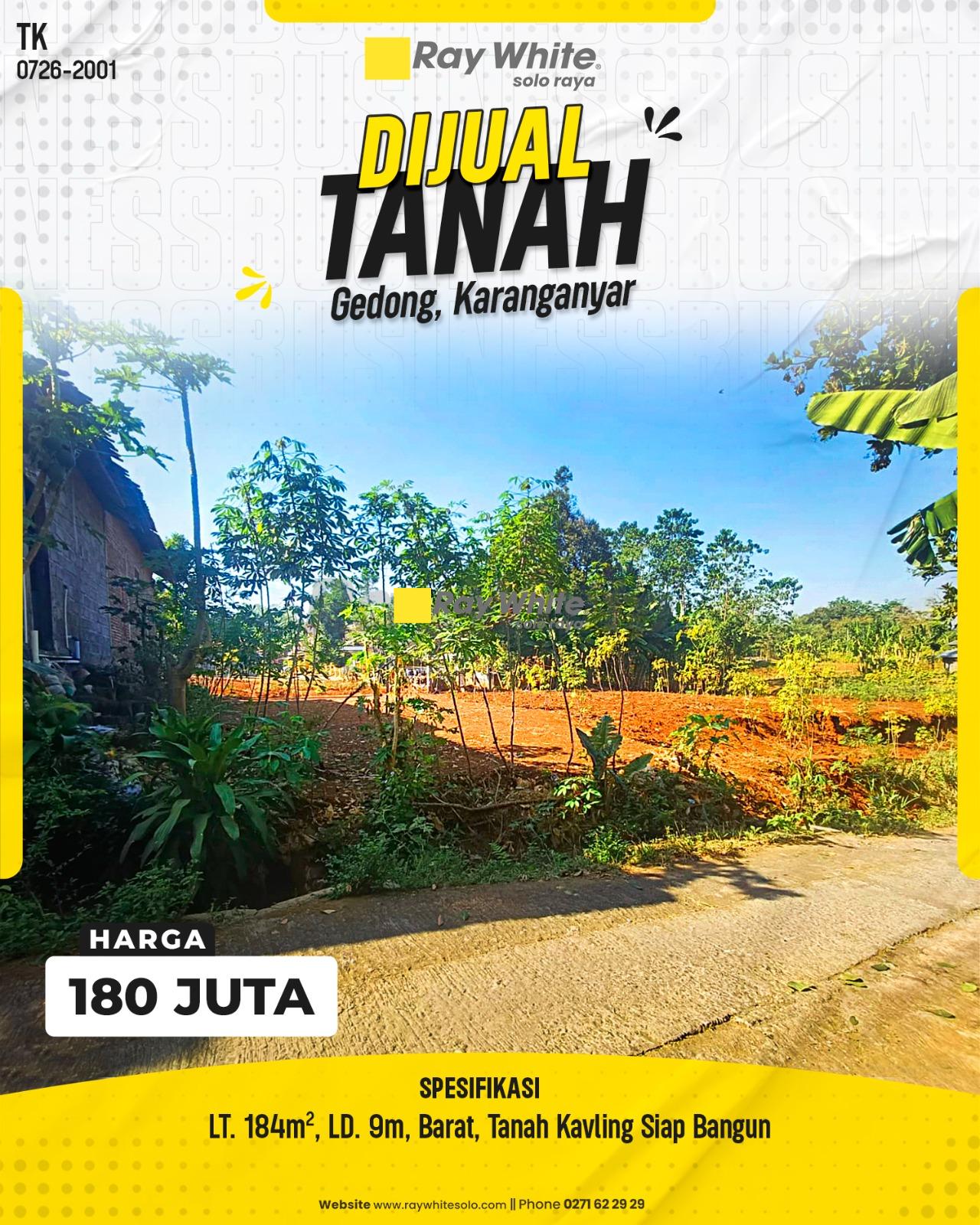 Tanah Kaveling Siap Bangun Murah 180 Juta di Gedong Karanganyar