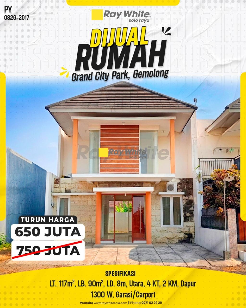 Rumah Minimalis 2 Lantai LT 117m² LB 90m² LD 8m Hadap Utara 4 KT 2 KM Listrik 1300W di Perumahan Grand City Park Kwangen Gemolong Sragen