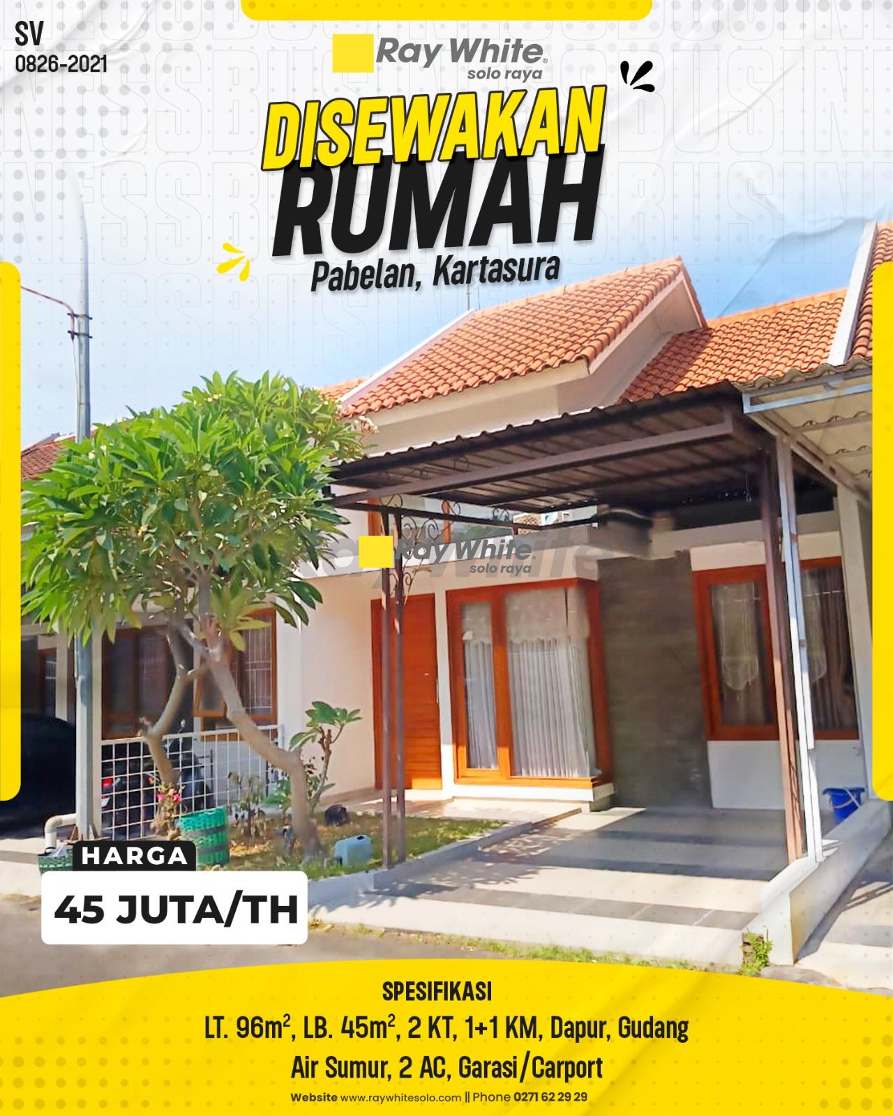Disewakan Rumah Minimalis Ready Siap Huni LT 96m² LB 45m² 2 KT 1+1 KM Bonus 2 AC di Perum Permata Village Dealova Pabelan Kartasura Sukoharjo (Dekat Kampus UMS)