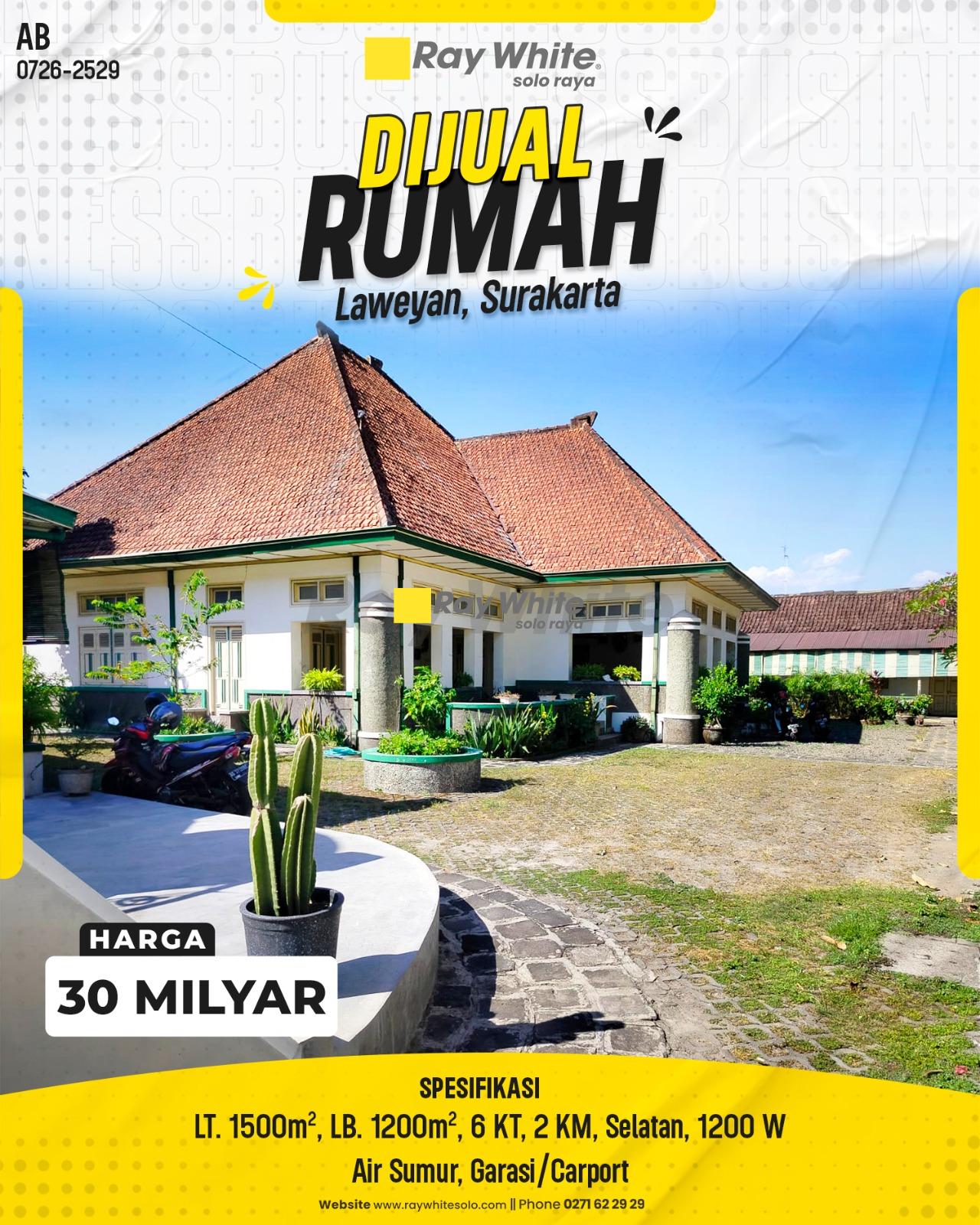 Rumah Klasik Mewah Super Luas LT 1500m² Prime Location Strategis di Laweyan Surakarta