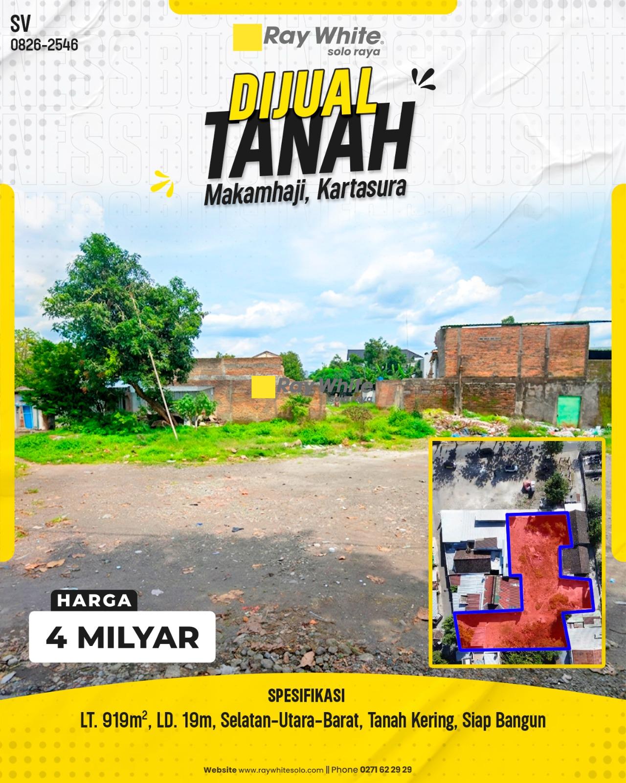Tanah Pekarangan Strategis LT 919m² Muka Lebar 19m Hadap Selatan–Utara–Barat Siap Bangun Dekat Kampus UMS & Underpass Makamhaji Kartasura Sukoharjo