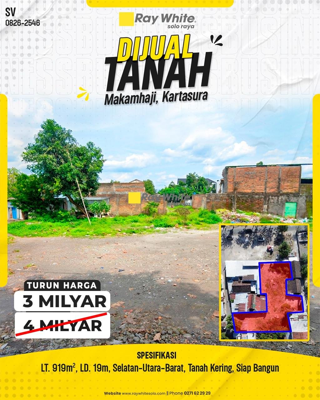 Tanah Pekarangan Strategis LT 919m² Muka Lebar 19m Hadap Selatan–Utara–Barat Siap Bangun Dekat Kampus UMS & Underpass Makamhaji Kartasura Sukoharjo