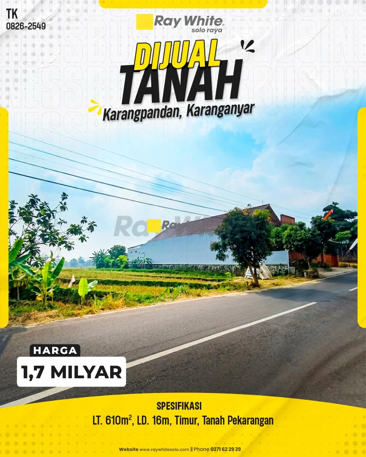 Tanah Pekarangan Strategis LT 610m² Muka 16m Hadap Timur Tepi Jl. Blora Geneng Karangpandan Karanganyar