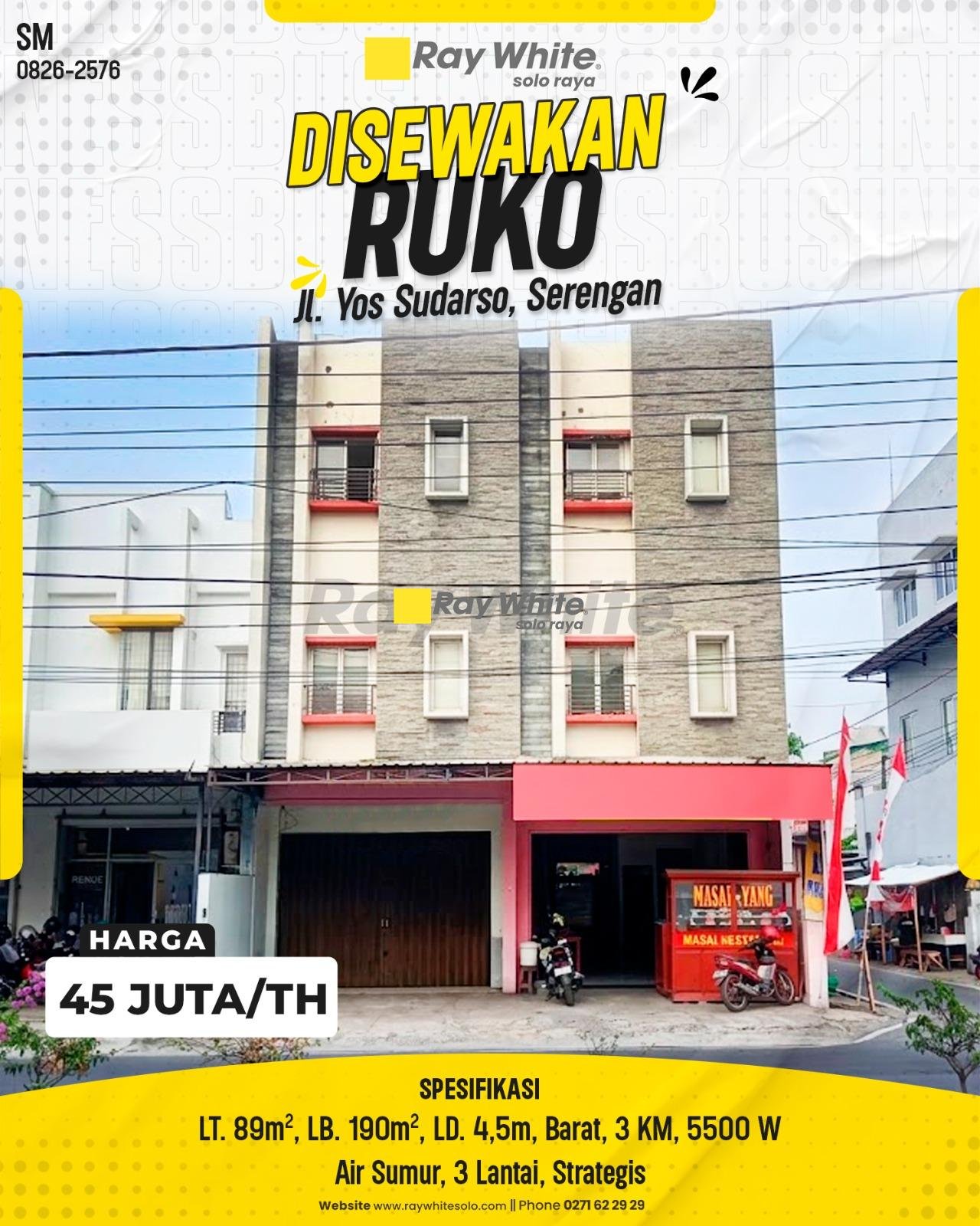 DIJUAL RUKO STRATEGIS 3 LANTAI DI JL. YOS SUDARSO, SERENGAN, SOLO