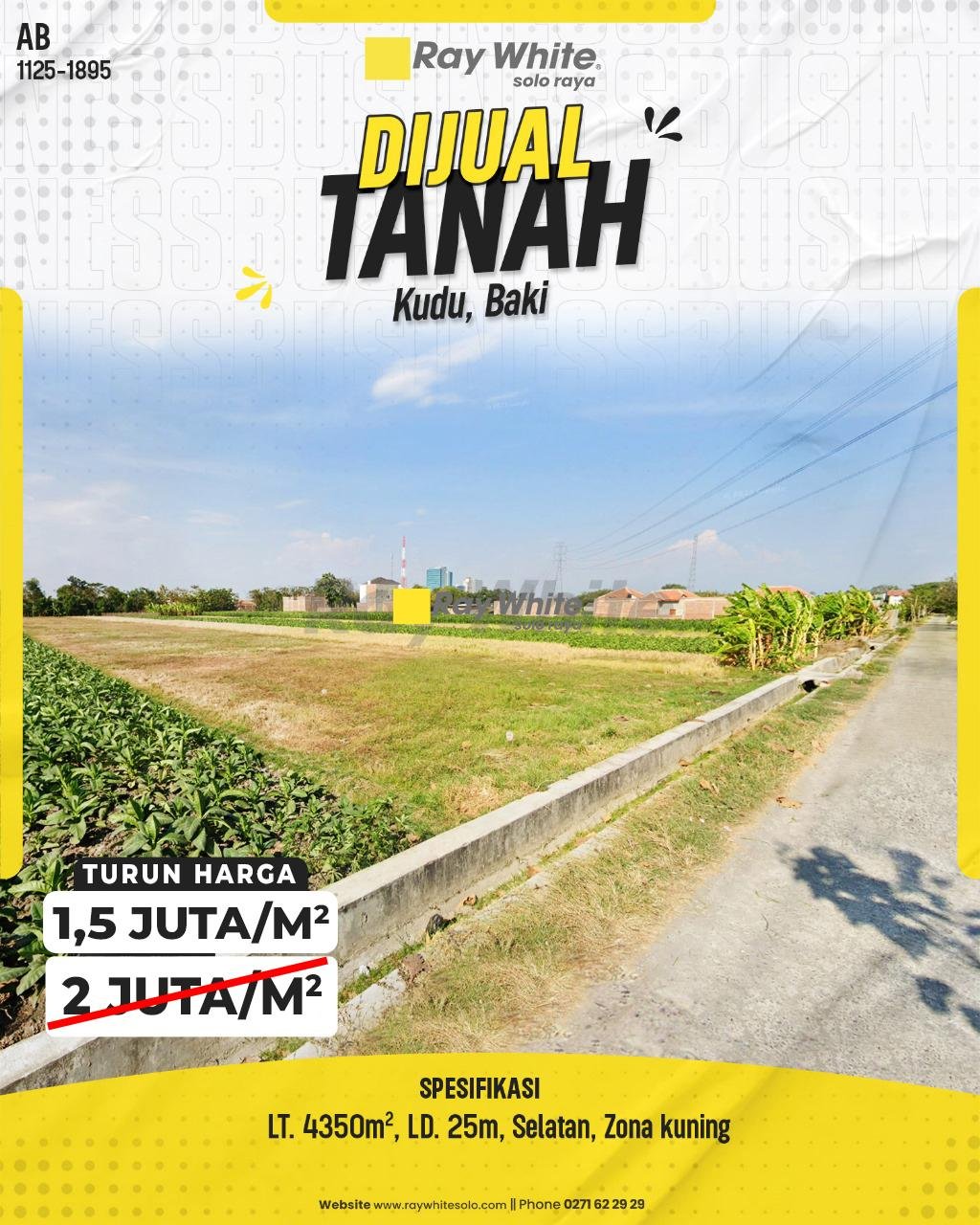 DIJUAL TANAH ZONA KUNING STRATEGIS DI KUDU, BAKI, SUKOHARJO (TURUN HARGA)