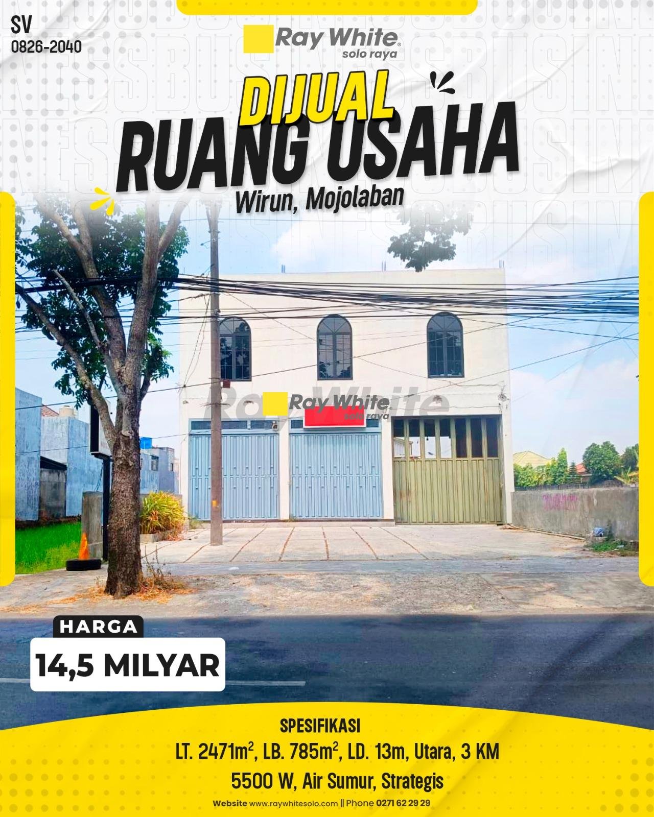 DIJUAL RUANG USAHA MEWAH & LUAS DI WIRUN, MOJOLABAN, SUKOHARJO