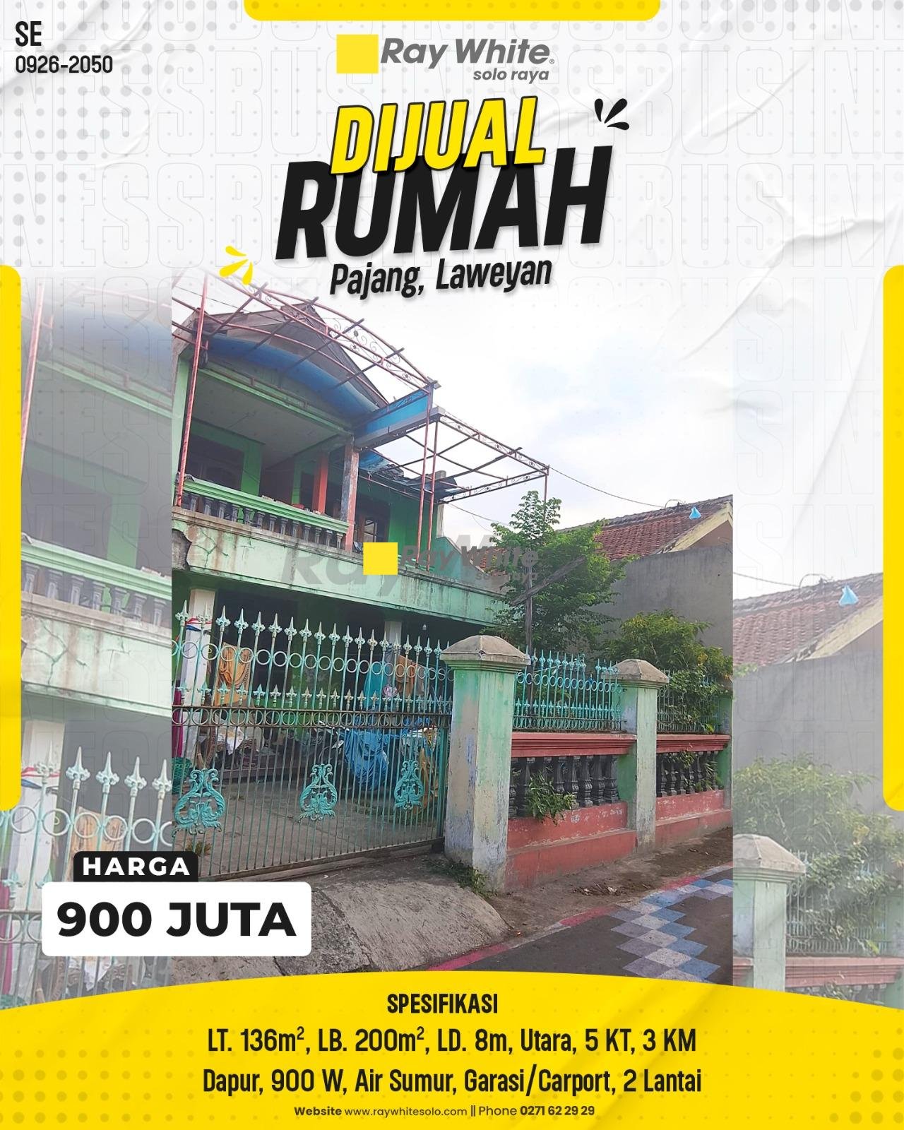 DIJUAL RUMAH 2 LANTAI STRATEGIS DEKAT PASAR PAJANG DI LAWEYAN, SURAKARTA