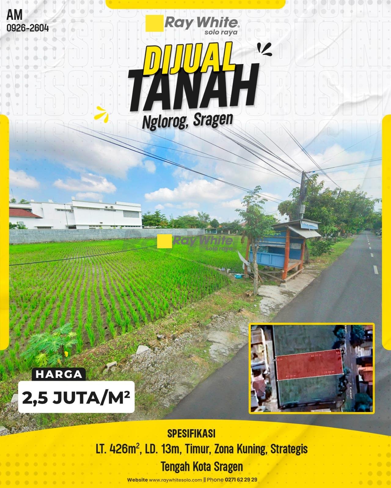 DIJUAL TANAH STRATEGIS ZONA KUNING DI NGLOROG, SRAGEN