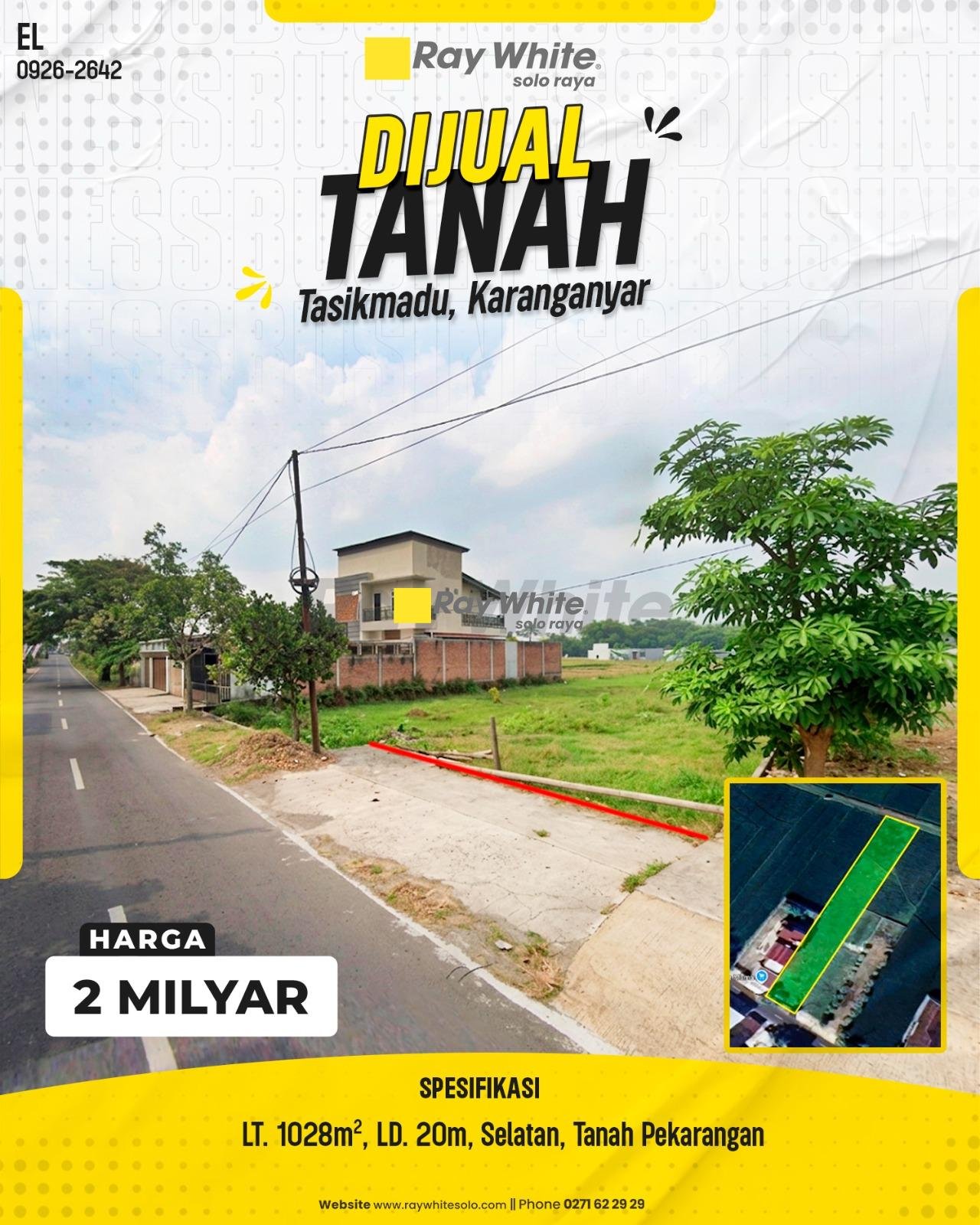 DIJUAL TANAH PEKARANGAN STRATEGIS PINGGIR JALAN ASPAL UTAMA DI TASIKMADU, KARANGANYAR