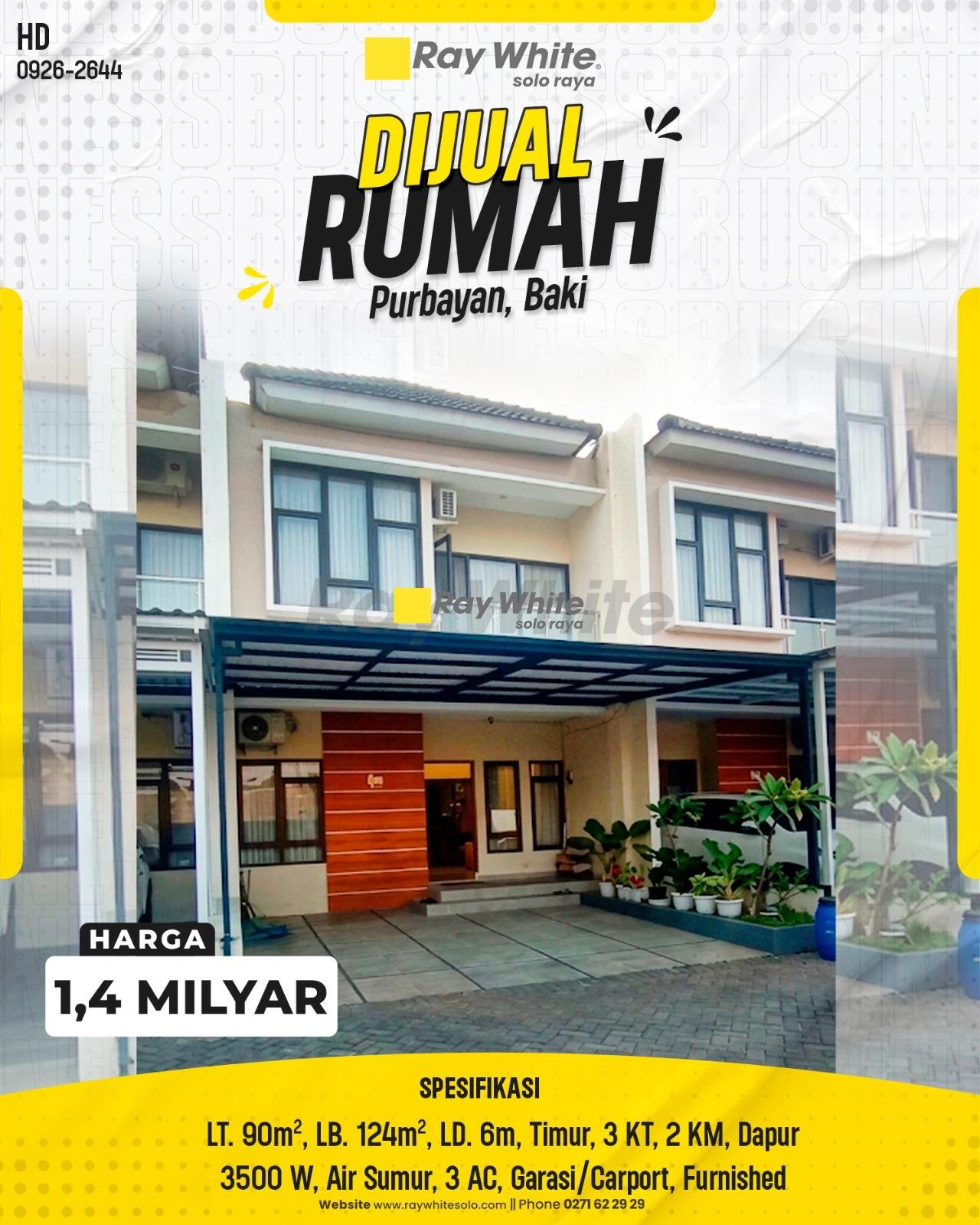 DIJUAL RUMAH MINIMALIS MODERN 2 LANTAI FURNISHED DI PERUM BMC, PURBAYAN, BAKI, SUKOHARJO