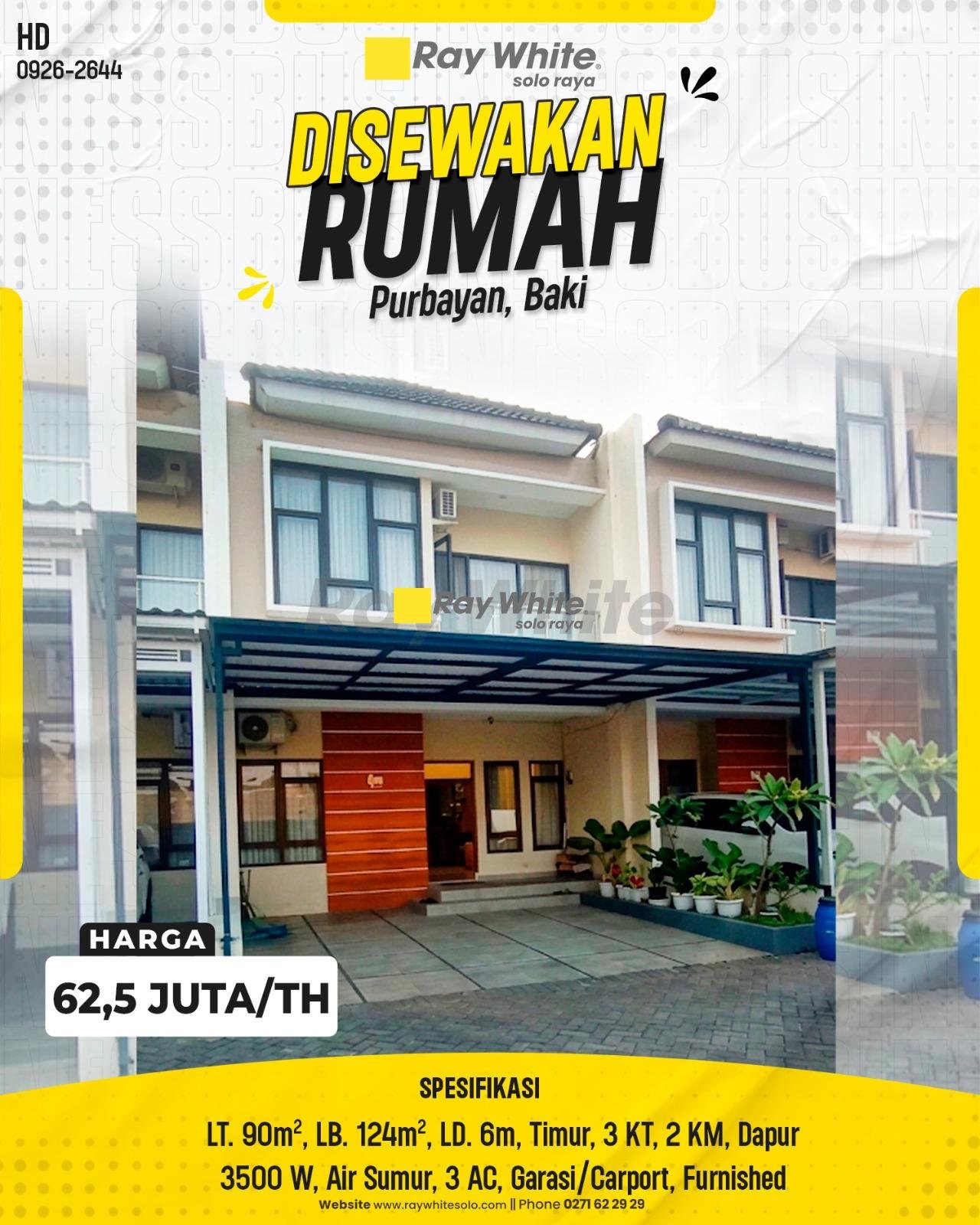 DISEWAKAN RUMAH MINIMALIS MODERN 2 LANTAI FURNISHED DI PERUM BMC, PURBAYAN, BAKI, SUKOHARJO