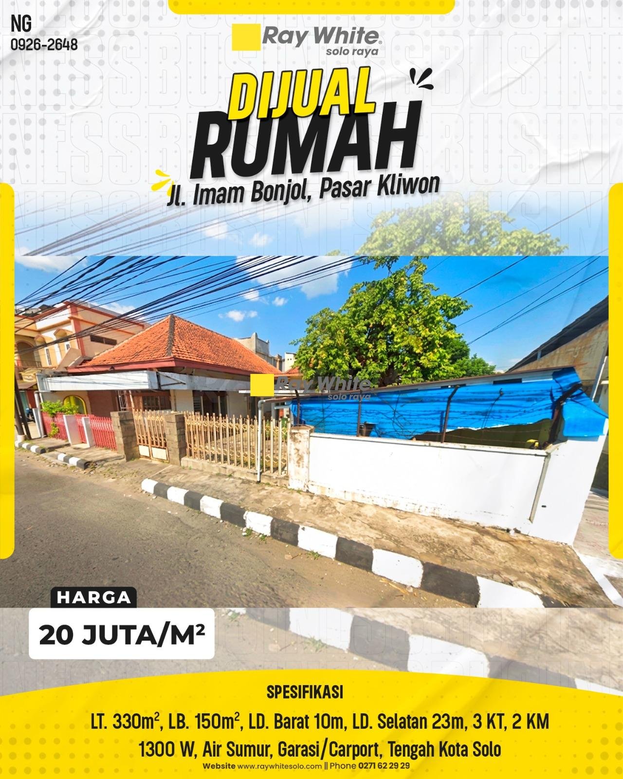 DIJUAL RUMAH / LANDED PROPERTY HOOK STRATEGIS DI JL. IMAM BONJOL, KAMPUNG BARU, PASAR KLIWON, SURAKARTA