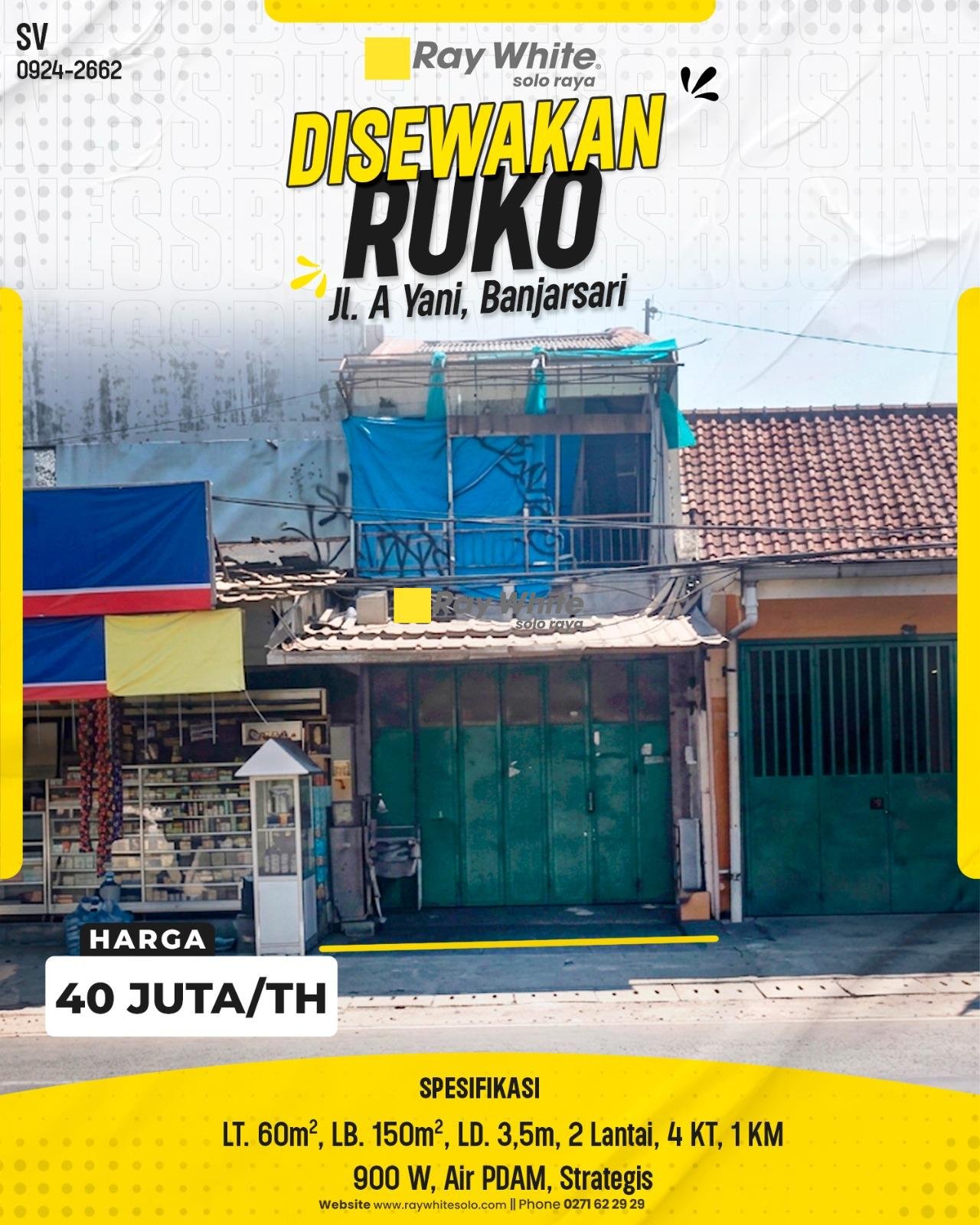 Disewakan Ruko Strategis di Banjarsari, Surakarta